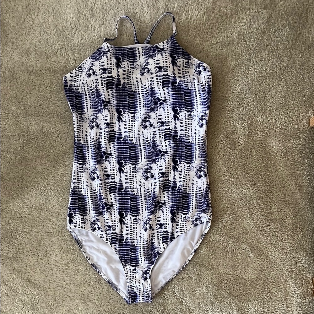 Blue and White Patterned Swimsuit